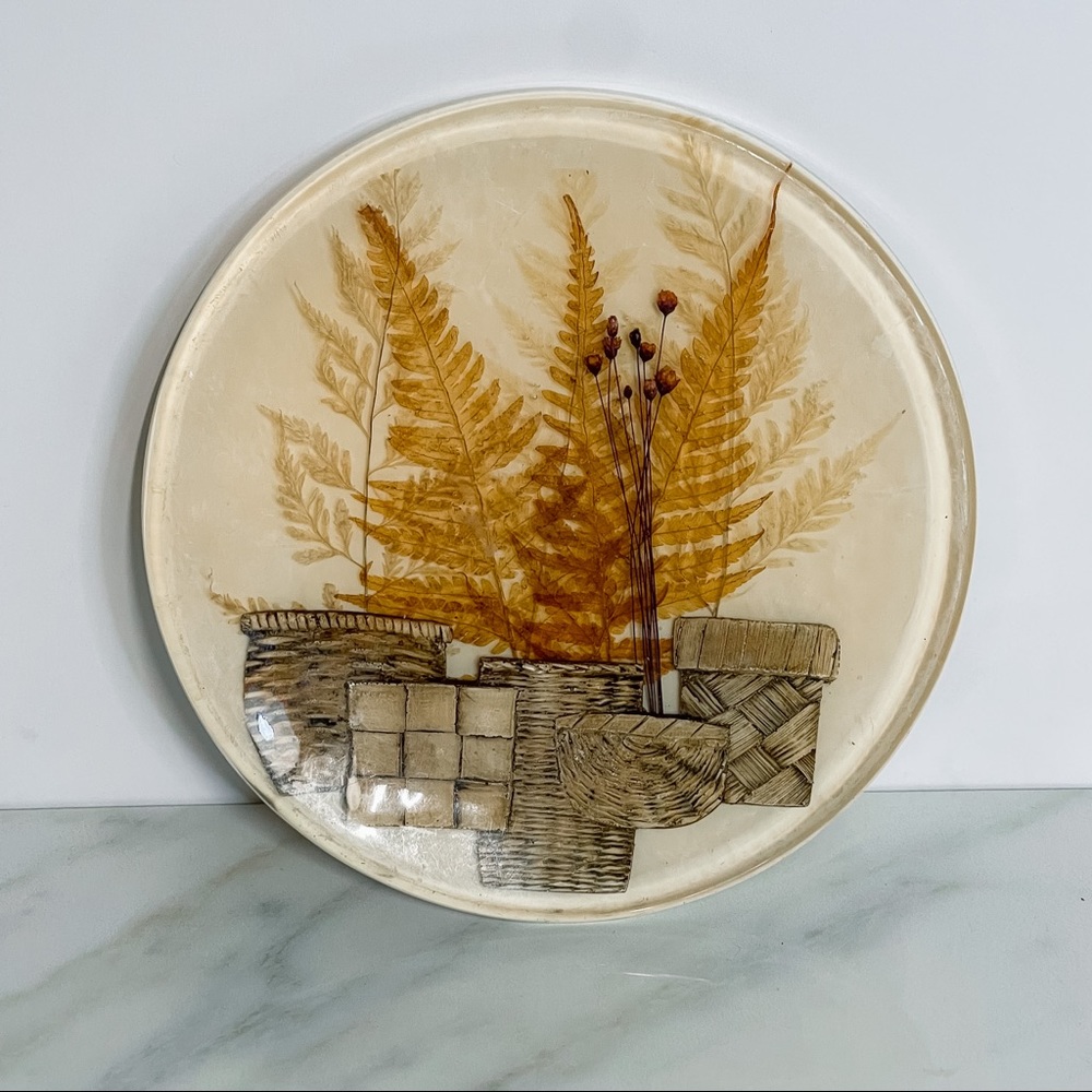 Vintage 70s Lucite Acrylic Trivet Hot Pad with Leaf Art Boho Nature Inspired - Picture 1 of 8